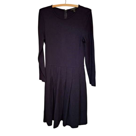 J Crew Ladies Black Dress F8768 Pleated Ponte Size 8 Long Sleeves Slimming - Picture 3 of 6